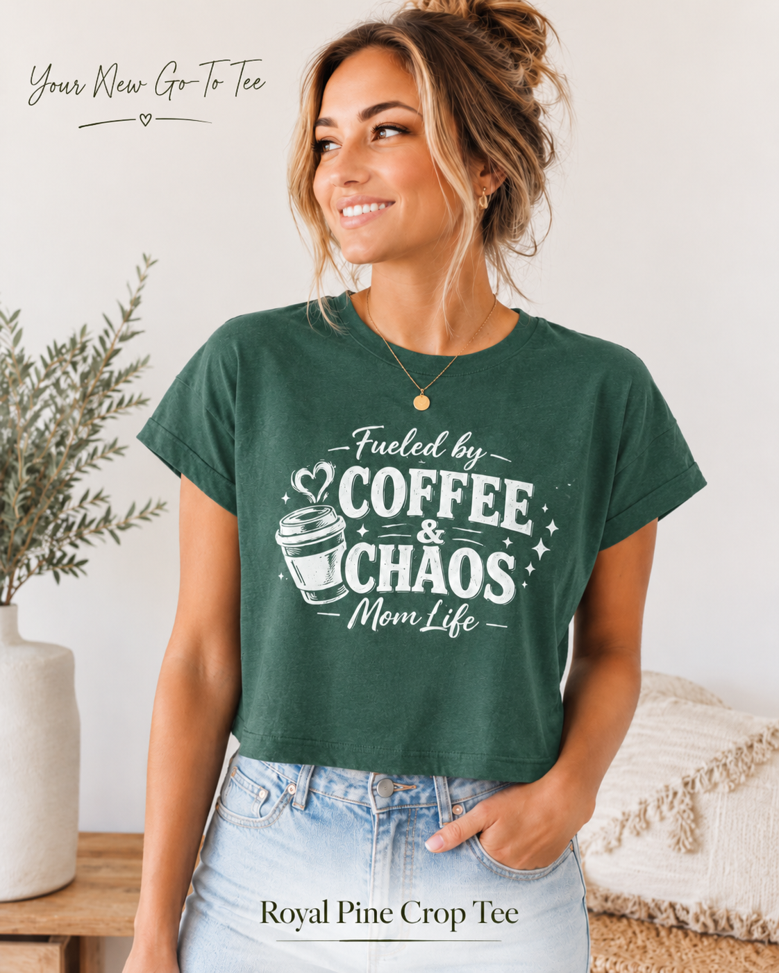 Casual festival crop top for moms with coffee and chaos mom life graphic