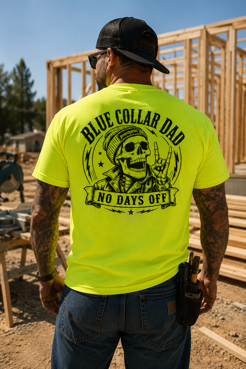 Safety Green and Yellow Mens Work Shirt | Blue Collar Dad No Days Off