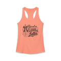 Solid light orange women's coffee mom crop top product mockup with Raised on Love and Lattes front graphic for cute casual mom style.