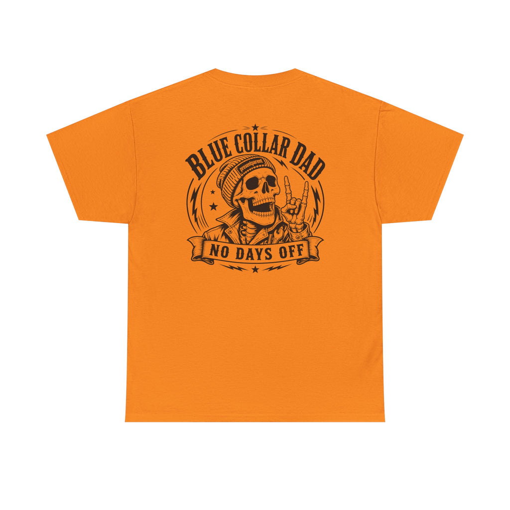 Construction dad gift tee with rugged skull back print