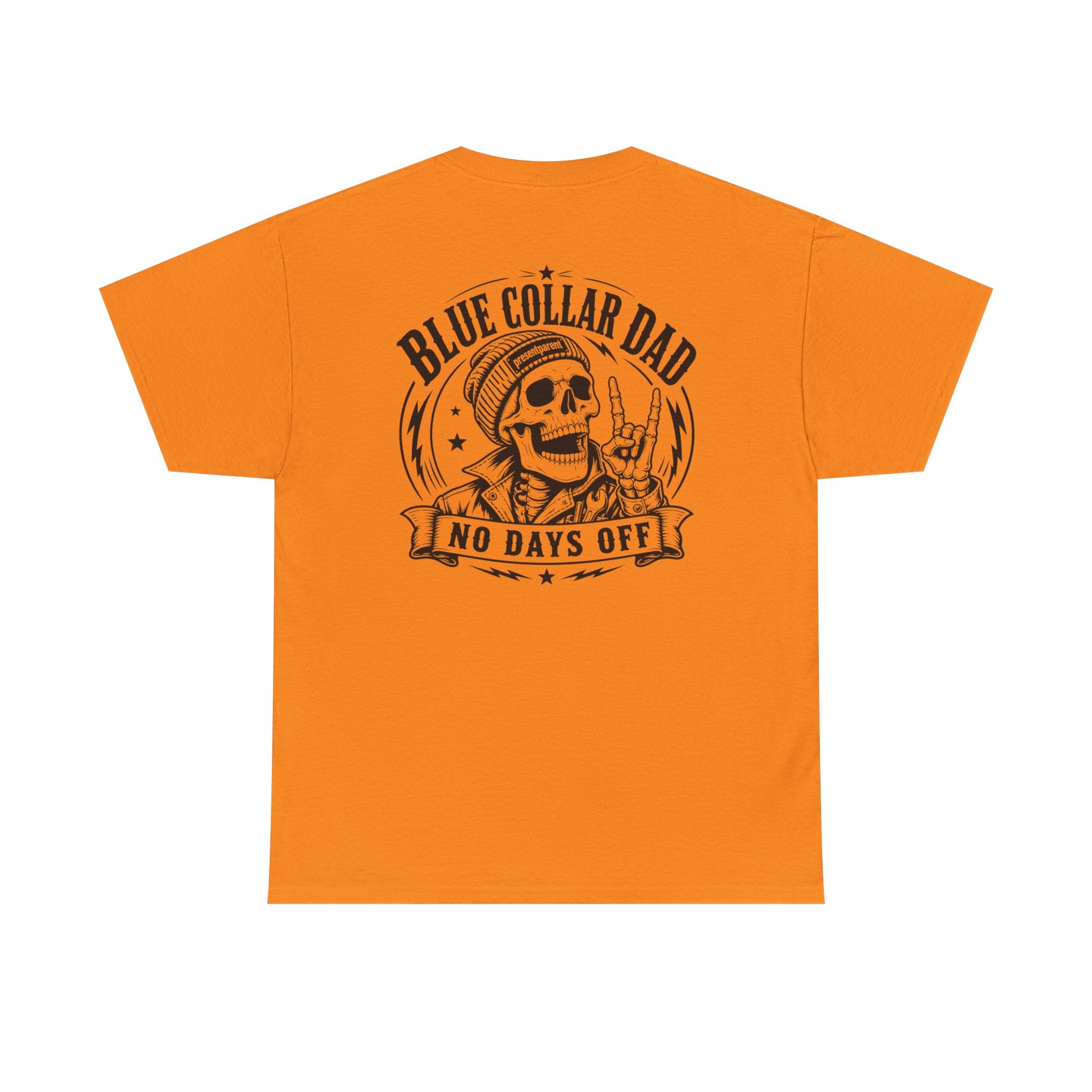 Construction dad gift tee with rugged skull back print