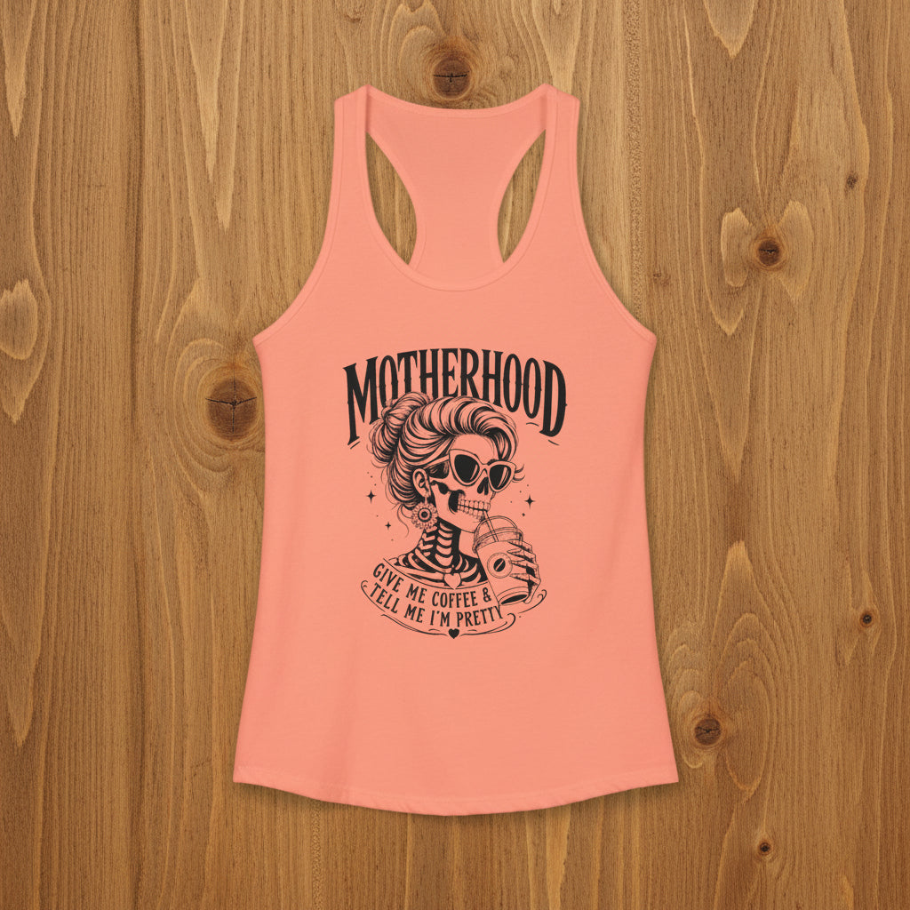 Peach Get Me Coffee tank top product image for coffee moms and caffeine gift shoppers.
