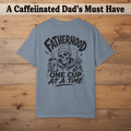 Men’s coffee dad graphic tee product image with Fatherhood One Cup At A Time design.