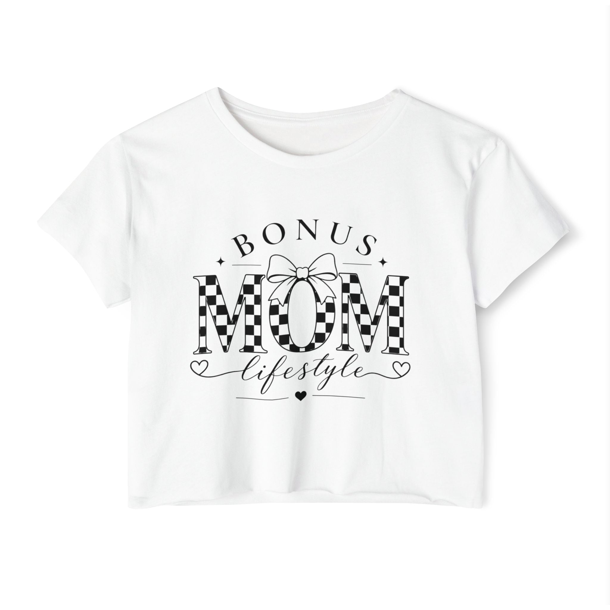 Bonus Mom Lifestyle Crop Top | Checkerboard MOM Graphic Tee