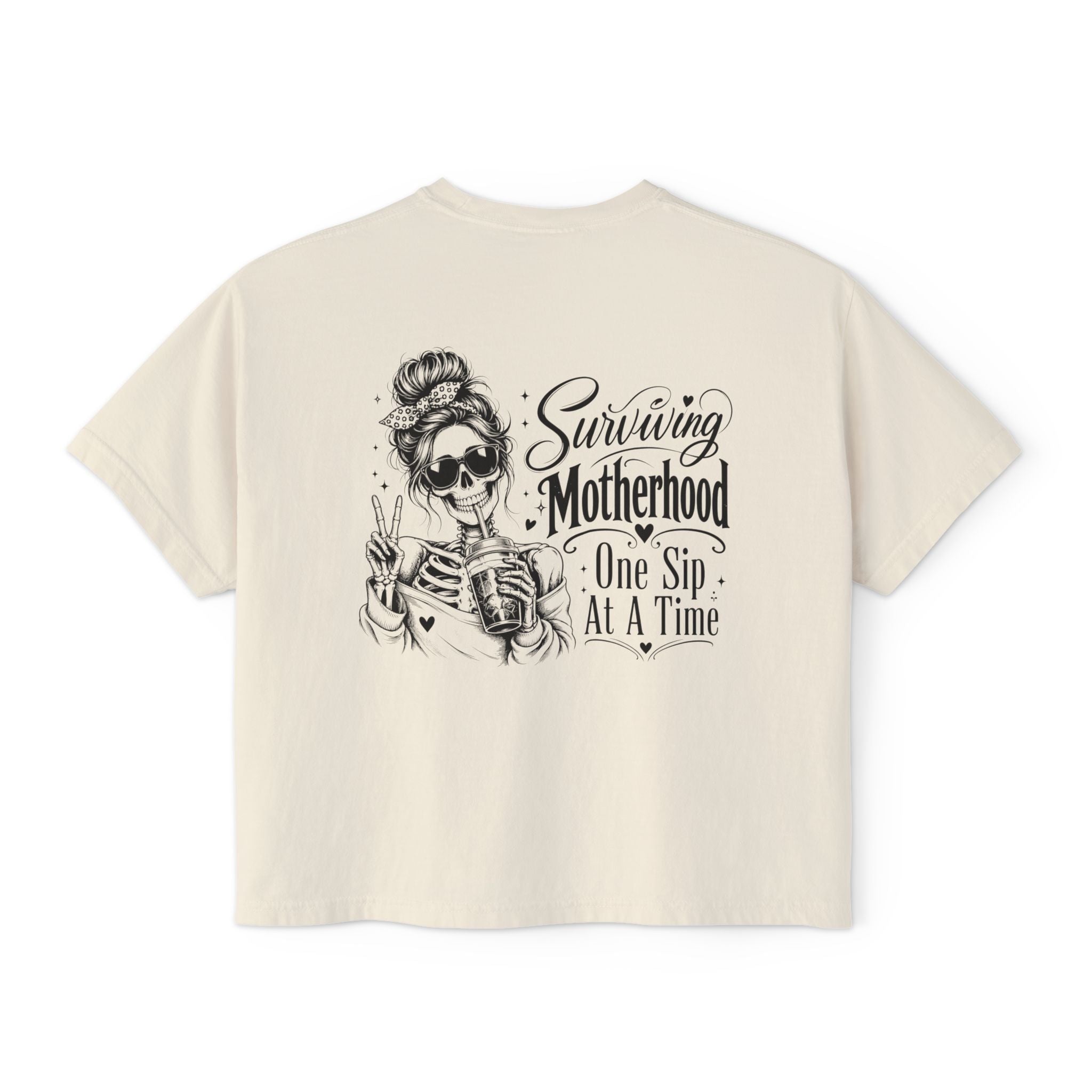 Coffee mom boxy tee product mockup for tired moms and funny Mother’s Day gifts.