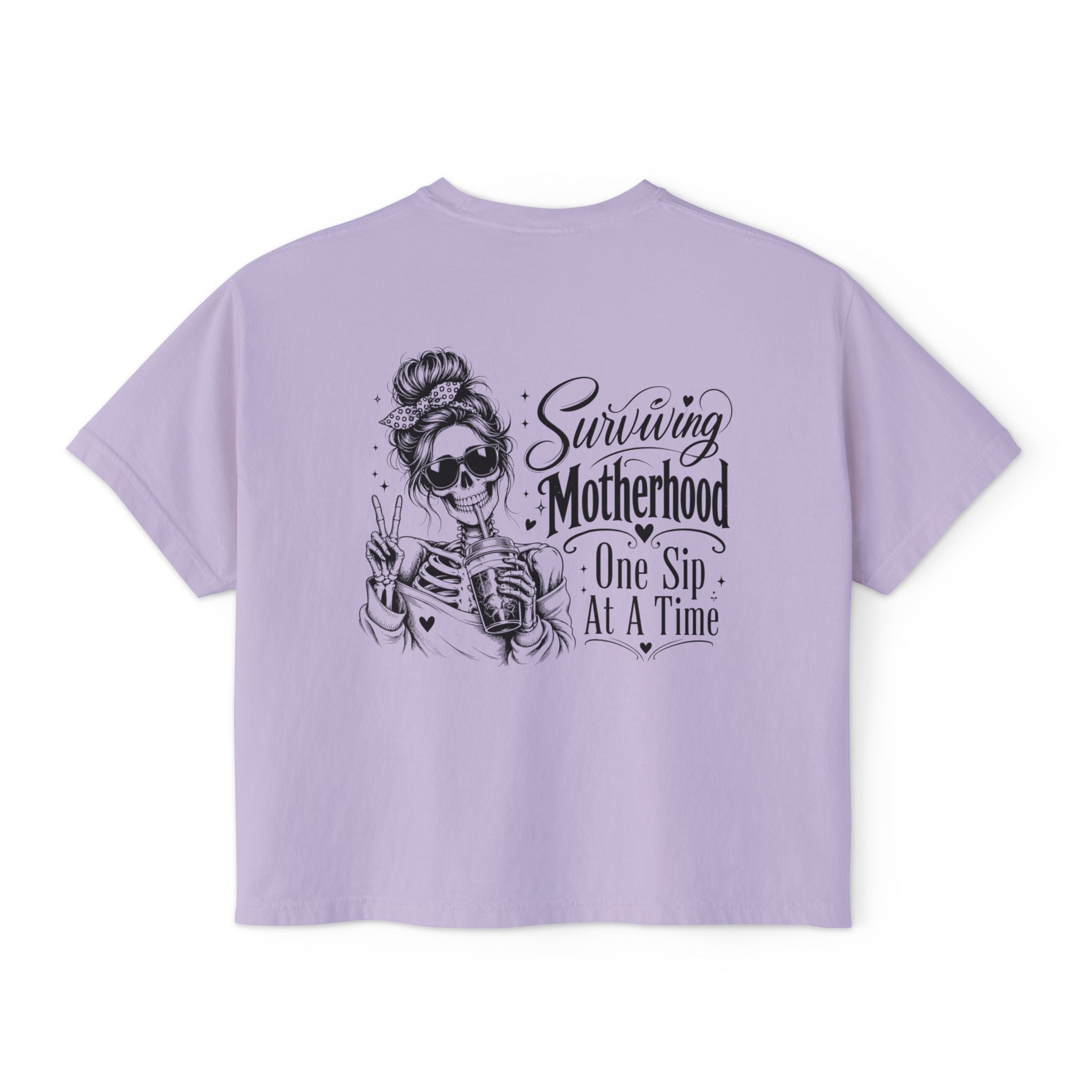 Surviving Motherhood coffee tee product image for Mother’s Day and birthday gift shoppers.