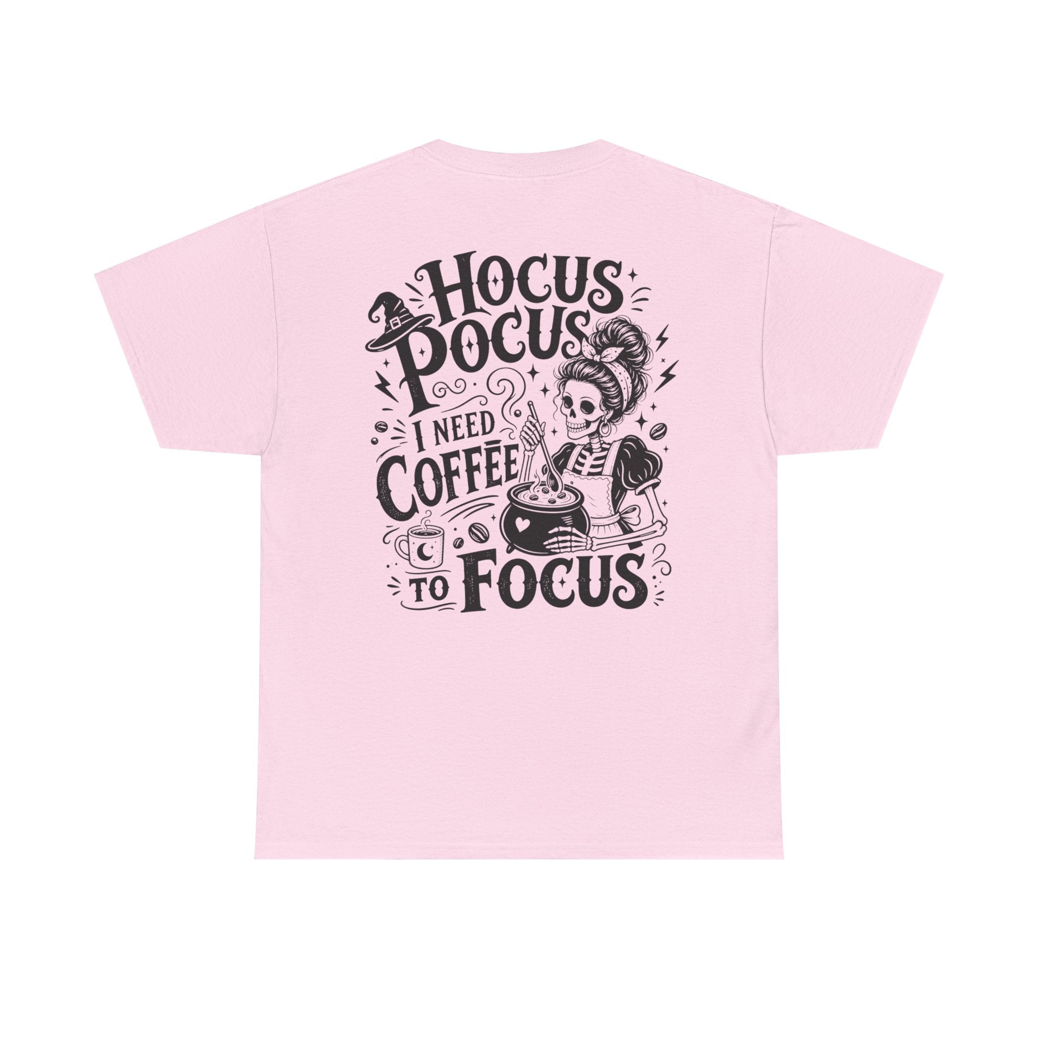 Coffee lover tee product image featuring a black skeleton coffee graphic for Halloween and fall outfits.