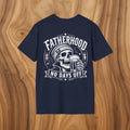 Navy Fatherhood No Days Off t-shirt with skull beer graphic for dads