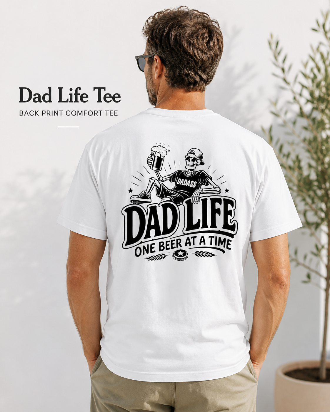 Men’s Dad Life beer graphic tee product image for laid-back dads and Father’s Day gifts.
