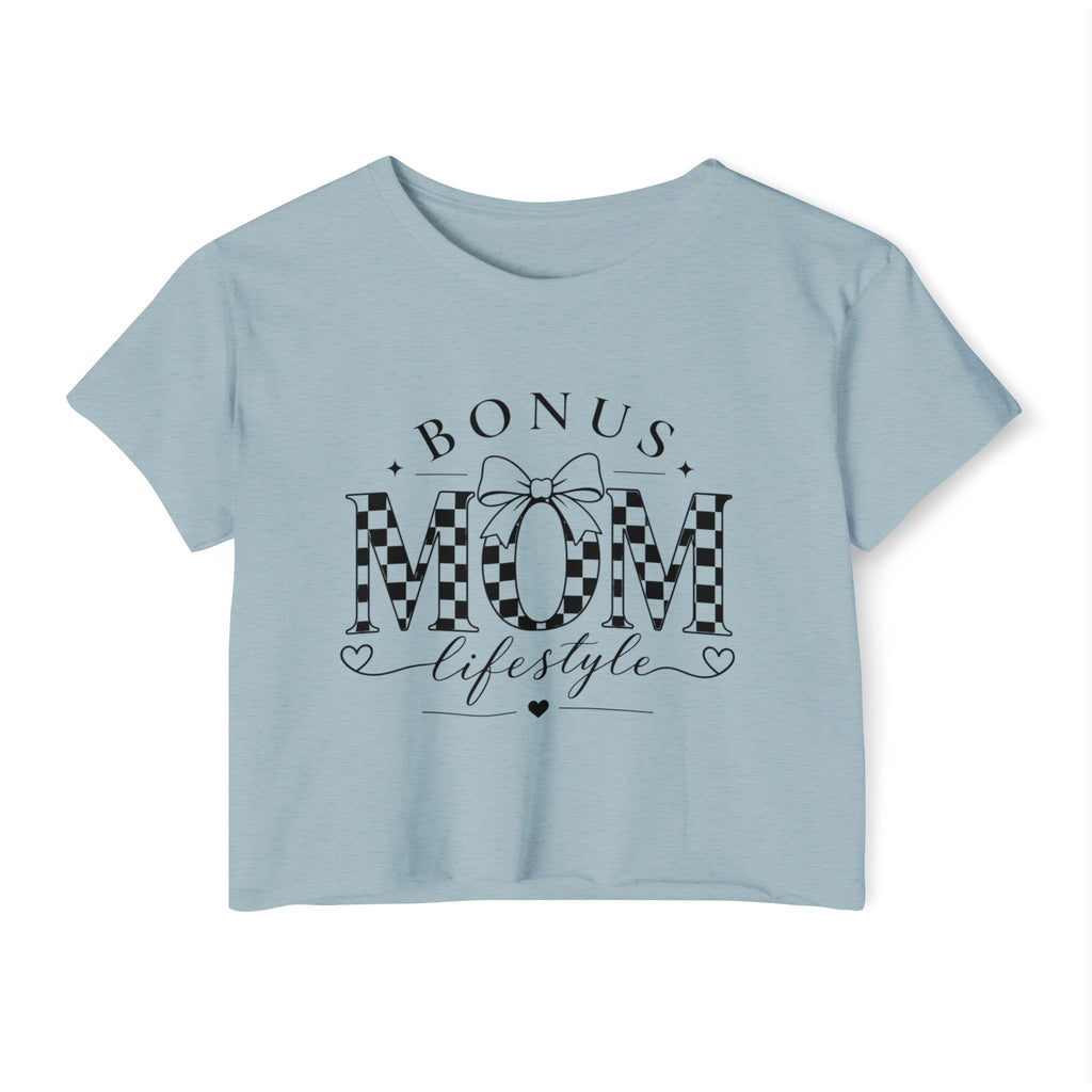 Bonus Mom Lifestyle Crop Top | Checkerboard MOM Graphic Tee