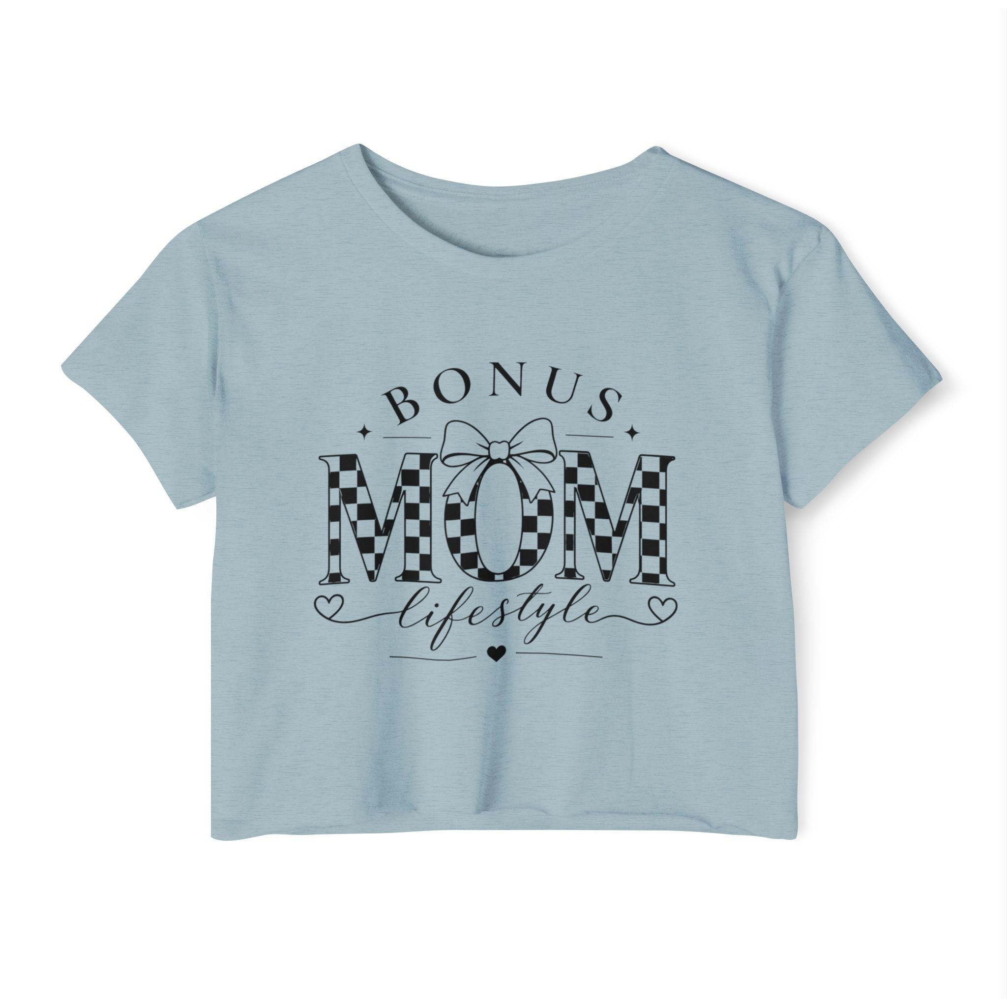 Bonus Mom Lifestyle Crop Top | Checkerboard MOM Graphic Tee