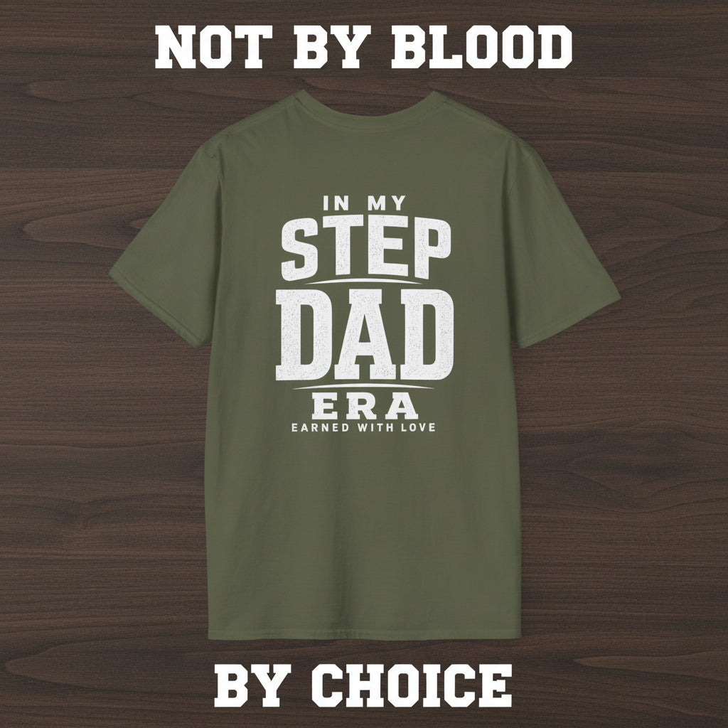 Stepdad gift t-shirt product image with Earned With Love back print design.