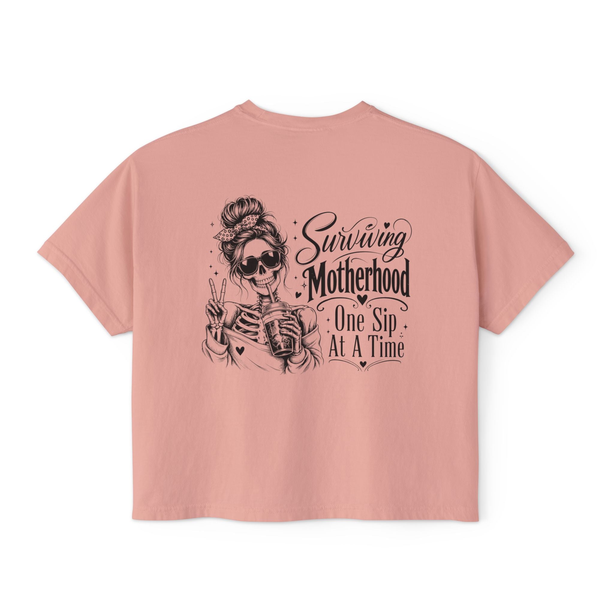 Surviving Motherhood graphic tee product image for moms getting through the day one sip at a time.